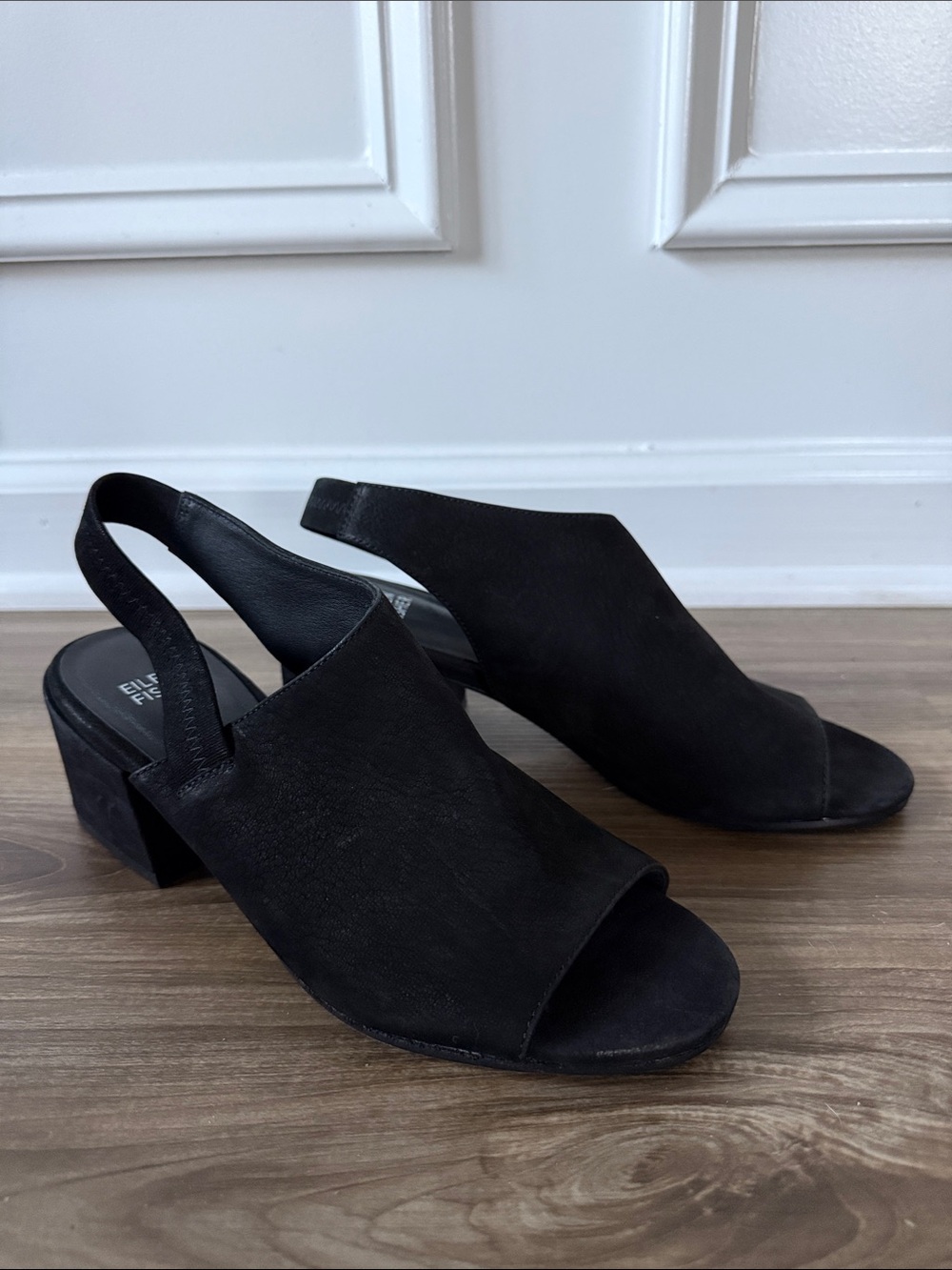 Eileen Fisher Leigh Sandals Black Leather Slingback 7 1/2 New